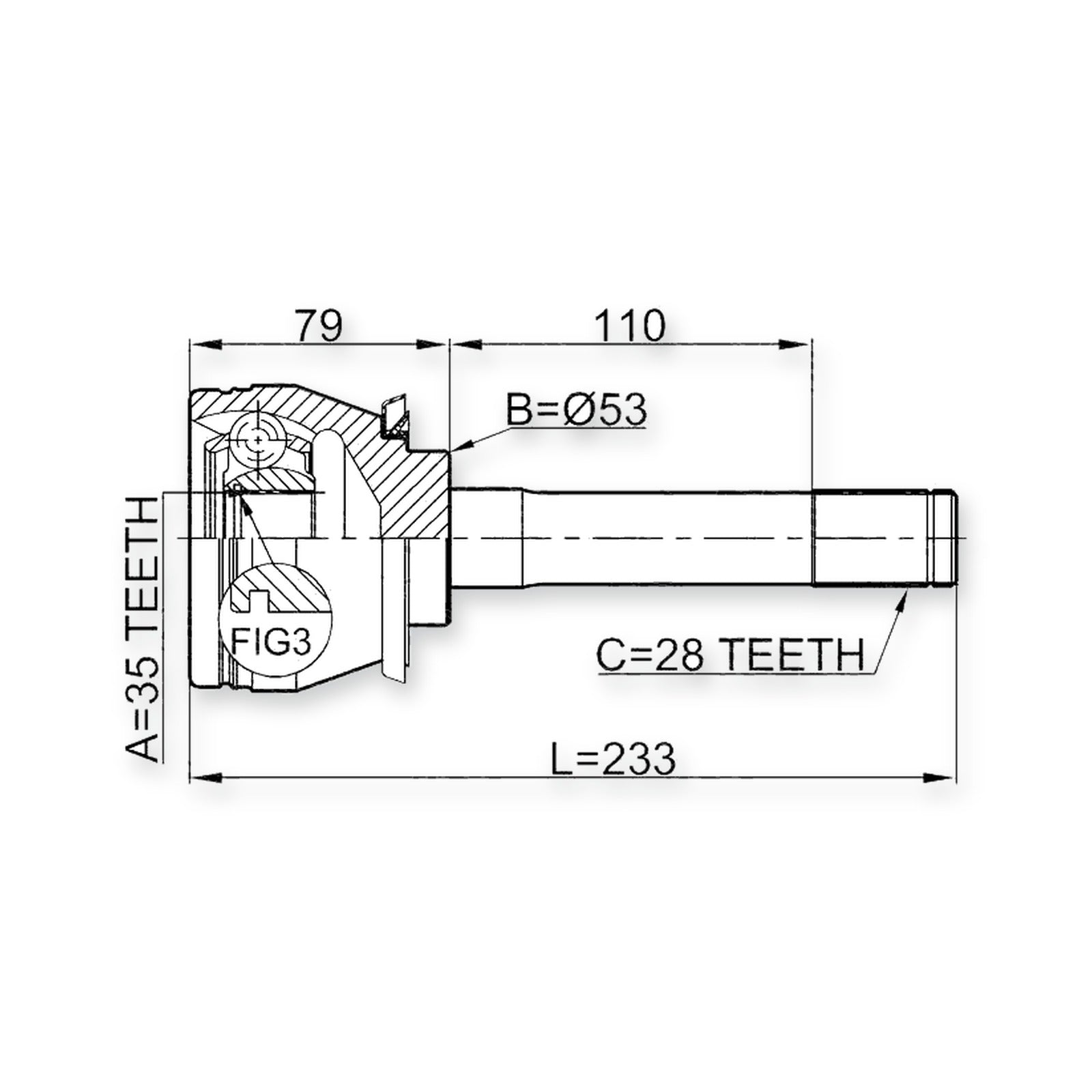 SsangYong Korando Front Outer CV Joint 35X53X28