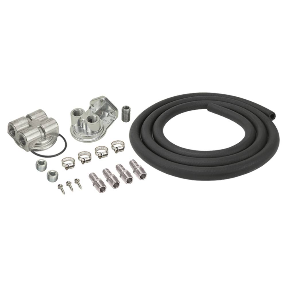 Derale Single Mount Universal Oil Filter Relocation Kit 1/2" NPT Ports Up