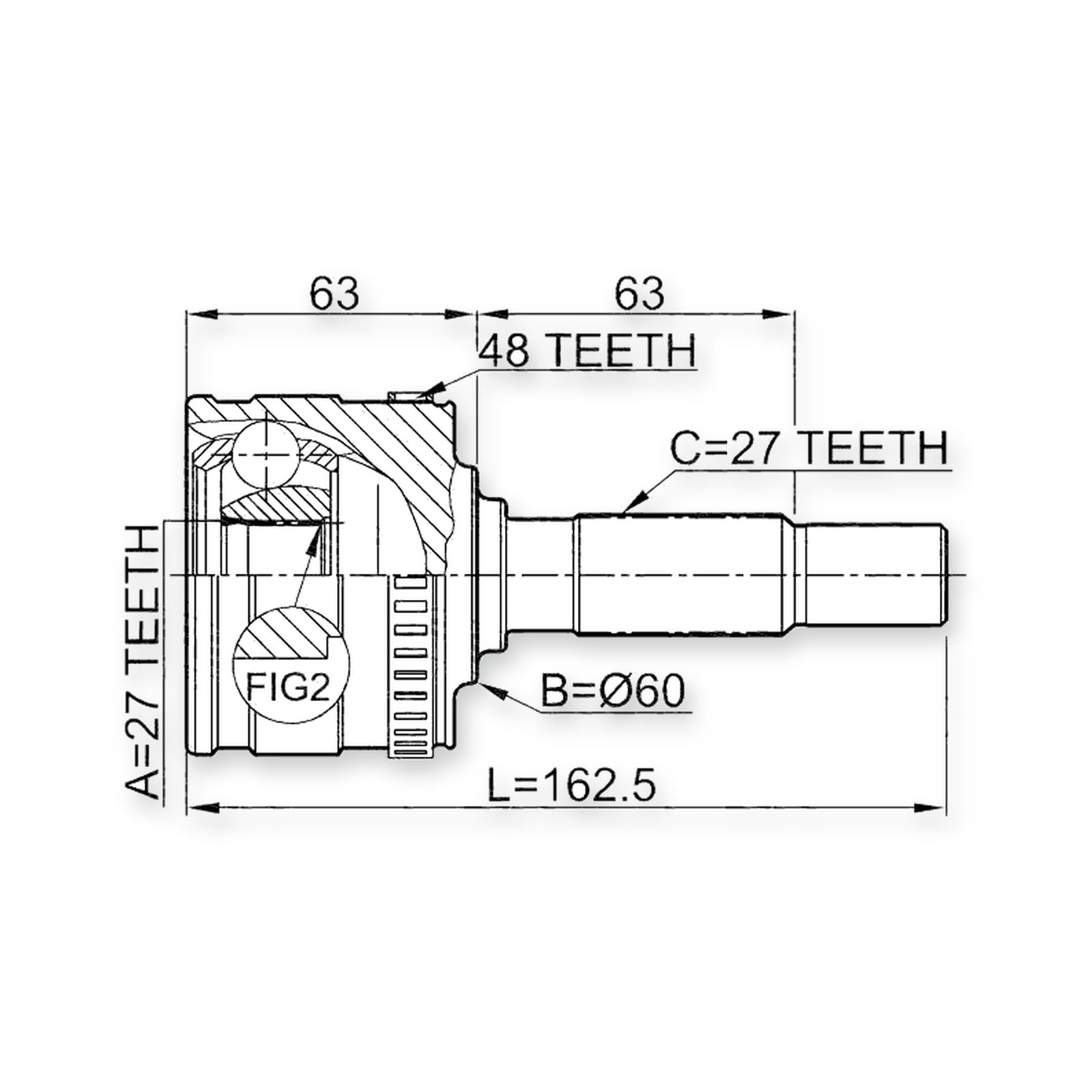 Mercedes-Benz 108 D Front Outer CV Joint 27X60X27 1996-2004