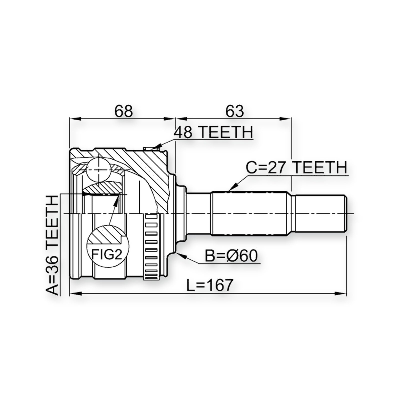 Mercedes-Benz 108 D Front Outer CV Joint 36X71.8X27 1996-2004