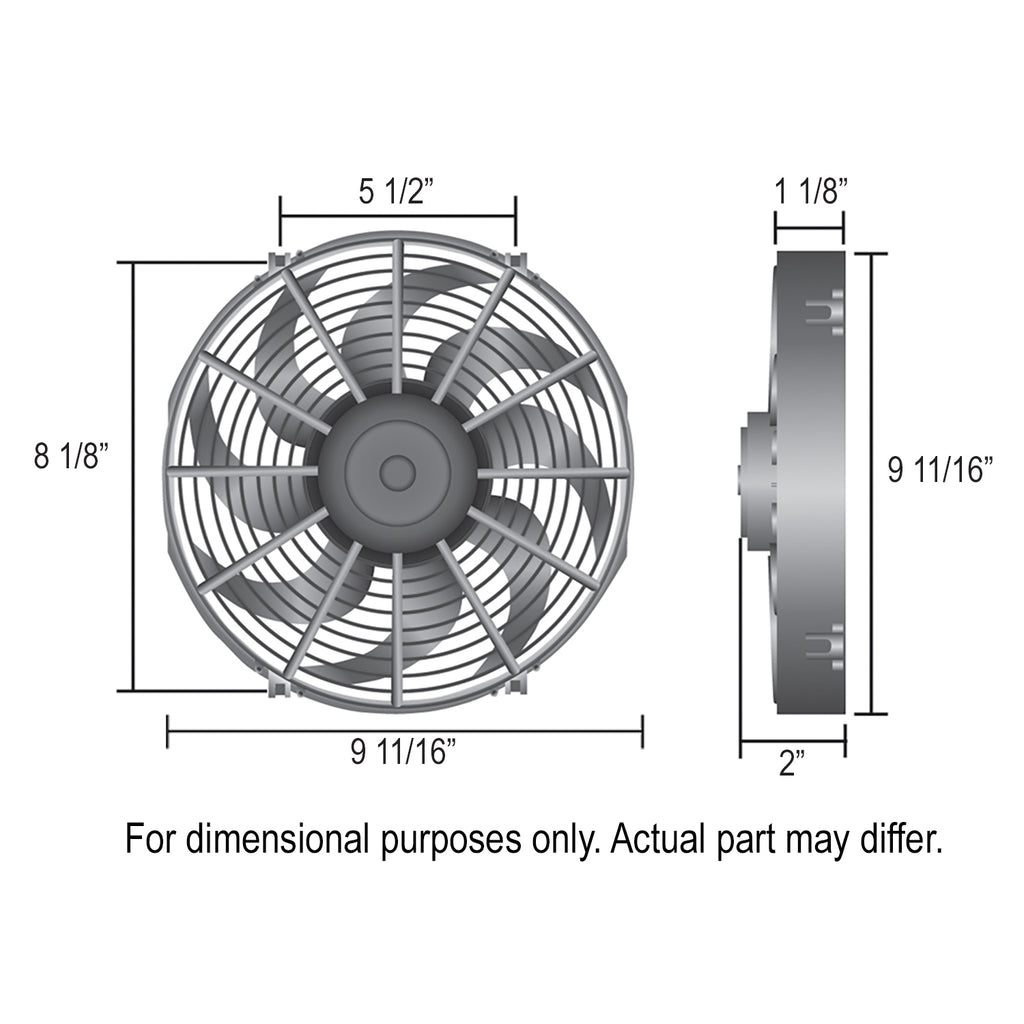 Derale 9" High Output Curved Blade Fan 625Cfm IP68 Waterproof/Dustproof