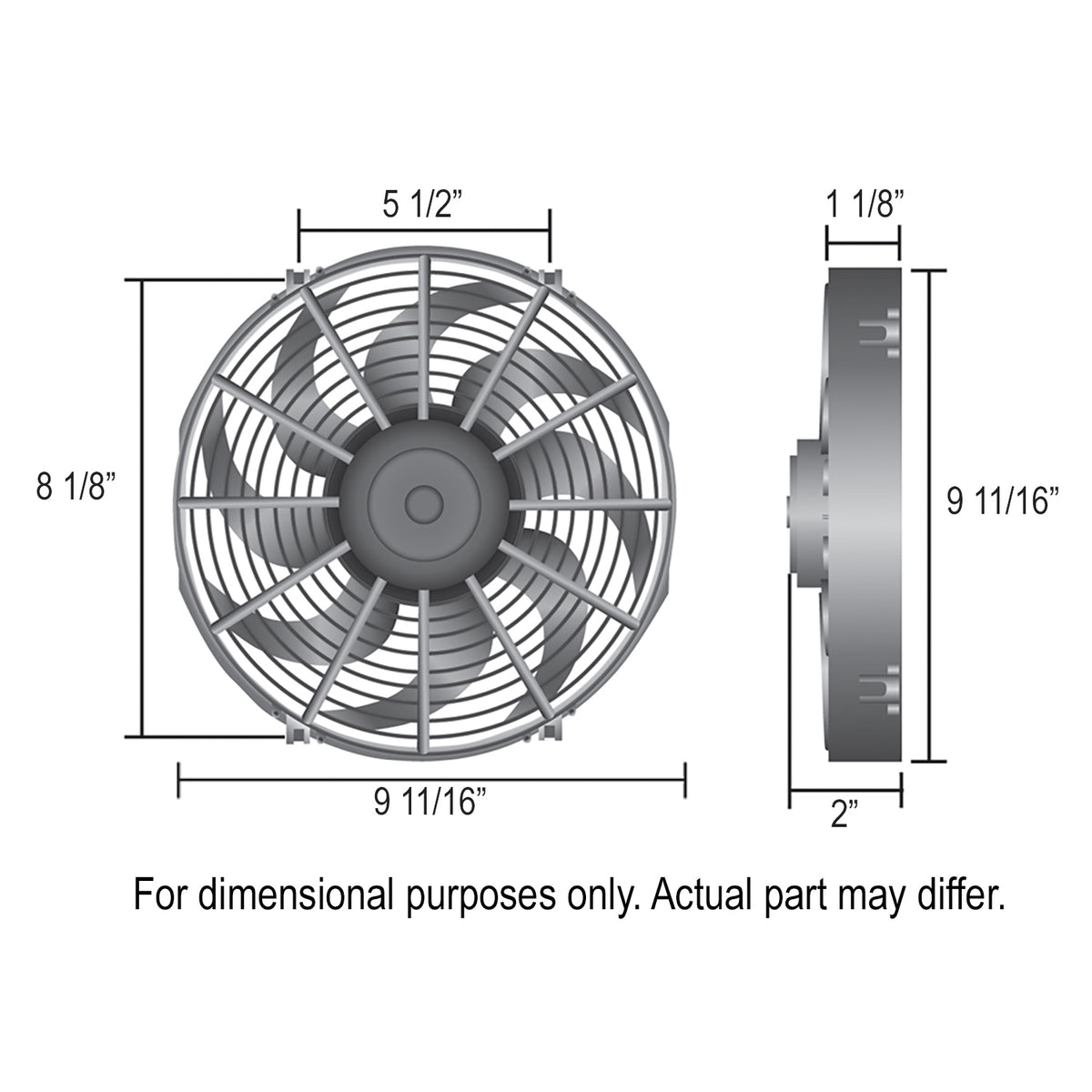 Derale 9" High Output Curved Blade Fan 625Cfm IP68 Waterproof/Dustproof