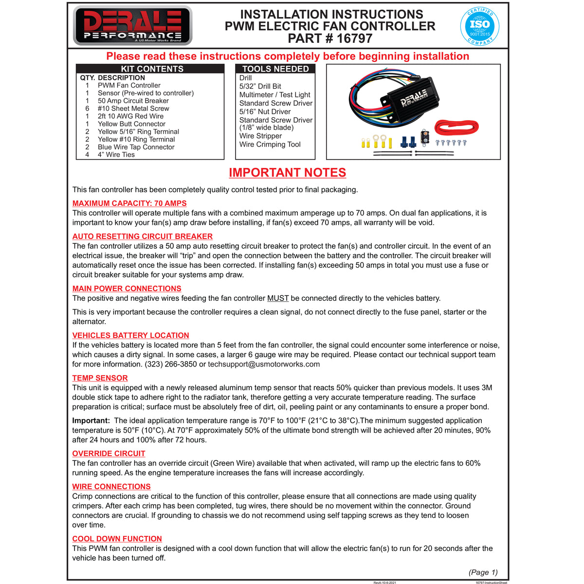 Derale Pulse Width Modulation 70Amp Adjustable Multiple Fan Controller