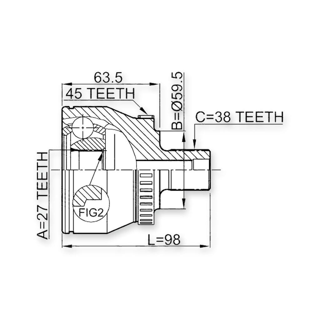 Volkswagen Corrado Front Outer CV Joint 27X59.5X38 & More