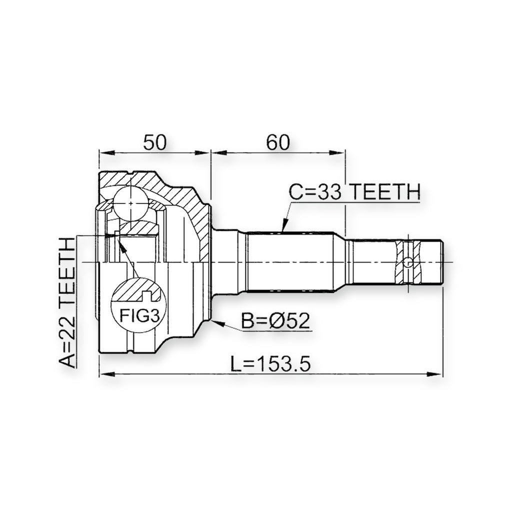 Opel Astra G Front Outer CV Joint 22X52X33