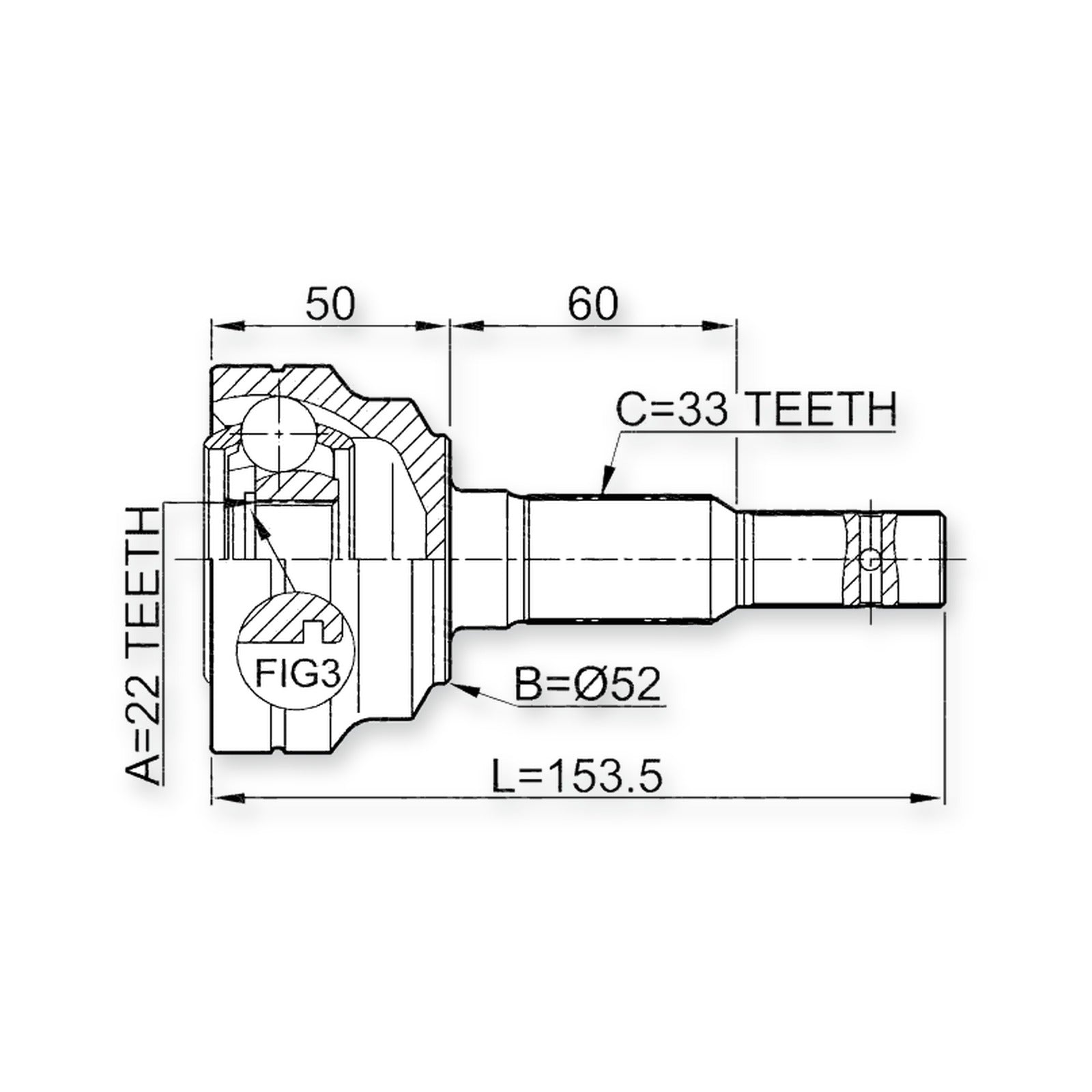 Opel Astra G Front Outer CV Joint 22X52X33