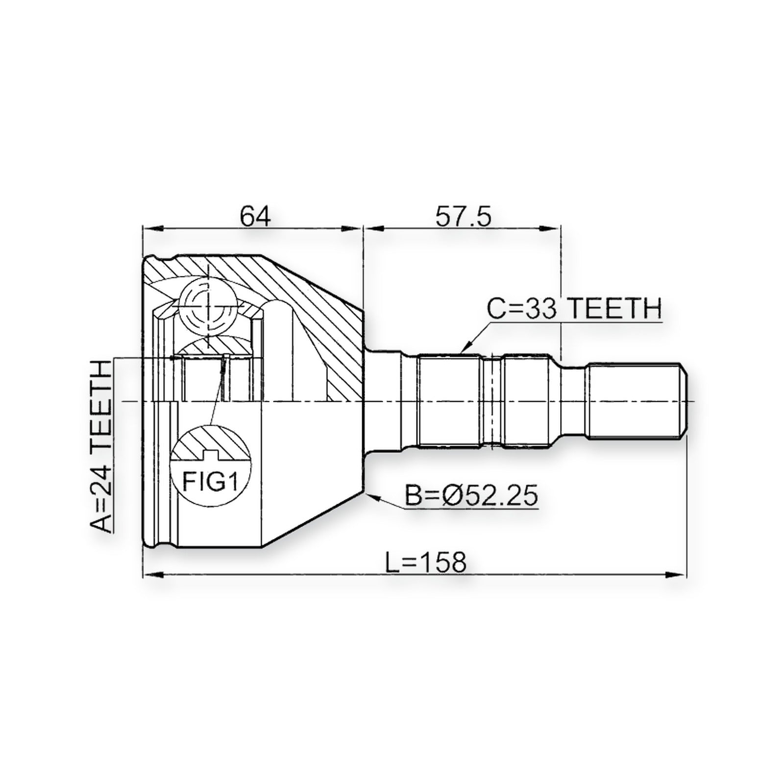 Opel Astra H Front Outer CV Joint 24X52.25X33
