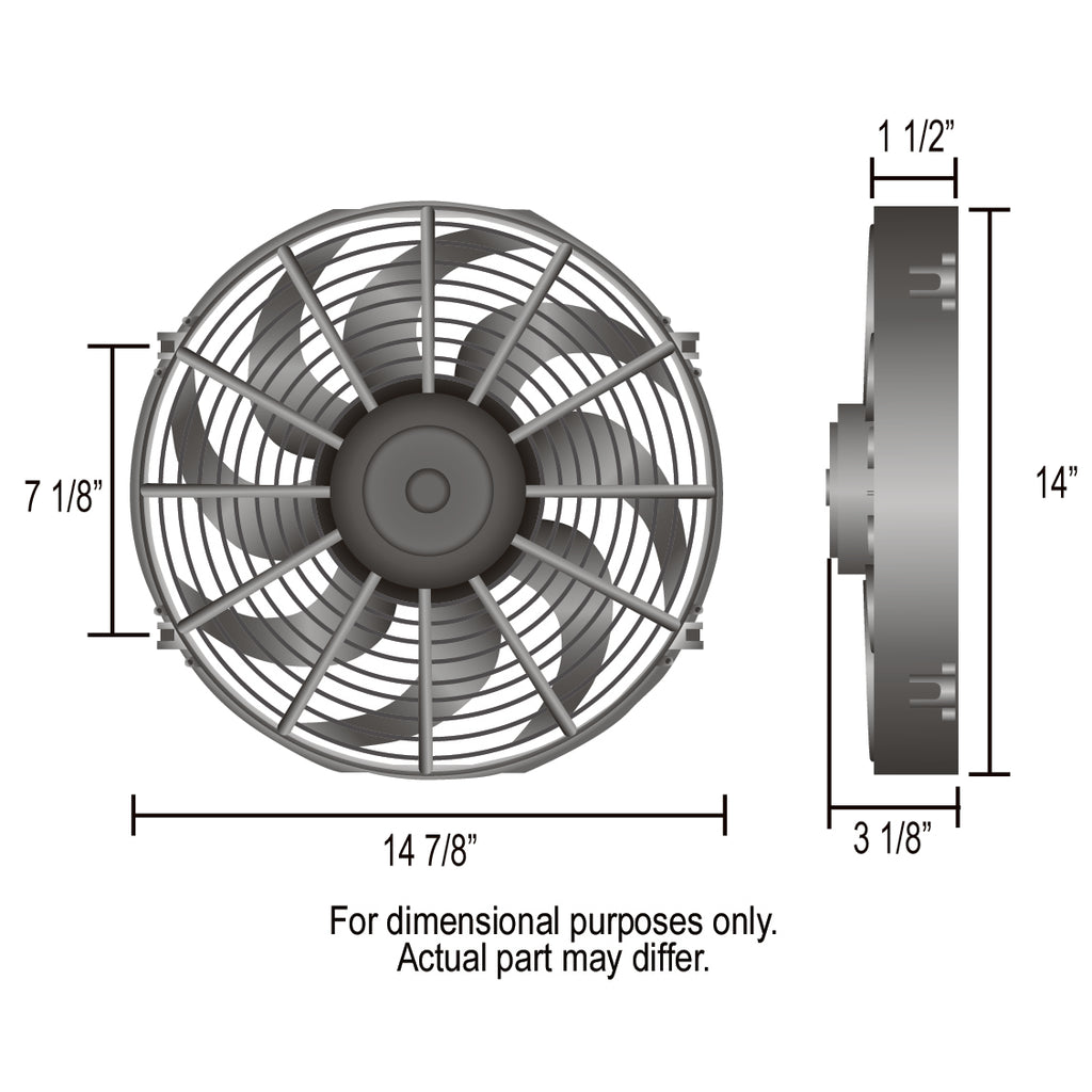 Derale Dyno-Cool 14" Curved Blade Electric Puller (Reversible) Fan 1230cfm