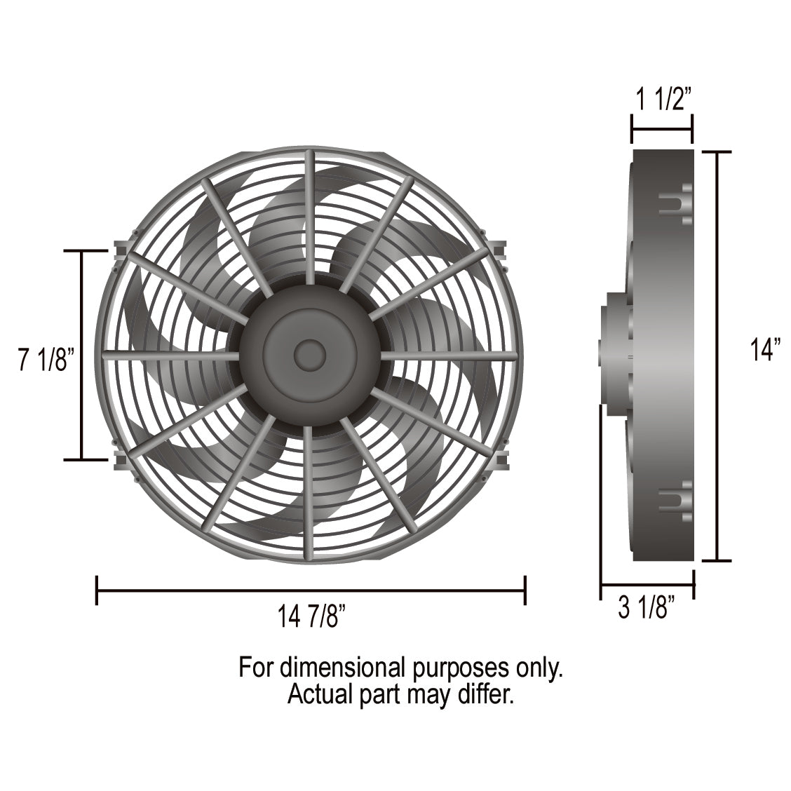 Derale Dyno-Cool 14" Curved Blade Electric Puller (Reversible) Fan 1230cfm