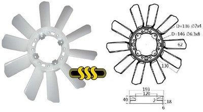 Toyota Hilux 1988-On Radiator Fan Blades Diesel 3.0L 5LE (09/01-02/05)