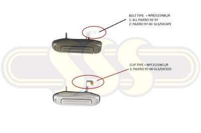 Mitsubishi Pajero Door Handle Outer Left Hand Rear Chrome GLX (06/97-01/00)