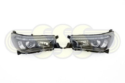 Toyota Hilux 1988-On Head Lamp Set Left Hand + Right Hand Black Black (12/17-On)