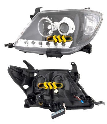 Toyota Hilux 1988-On Head Lamp Set Left Hand + Right Hand Black (08/08-04/12)