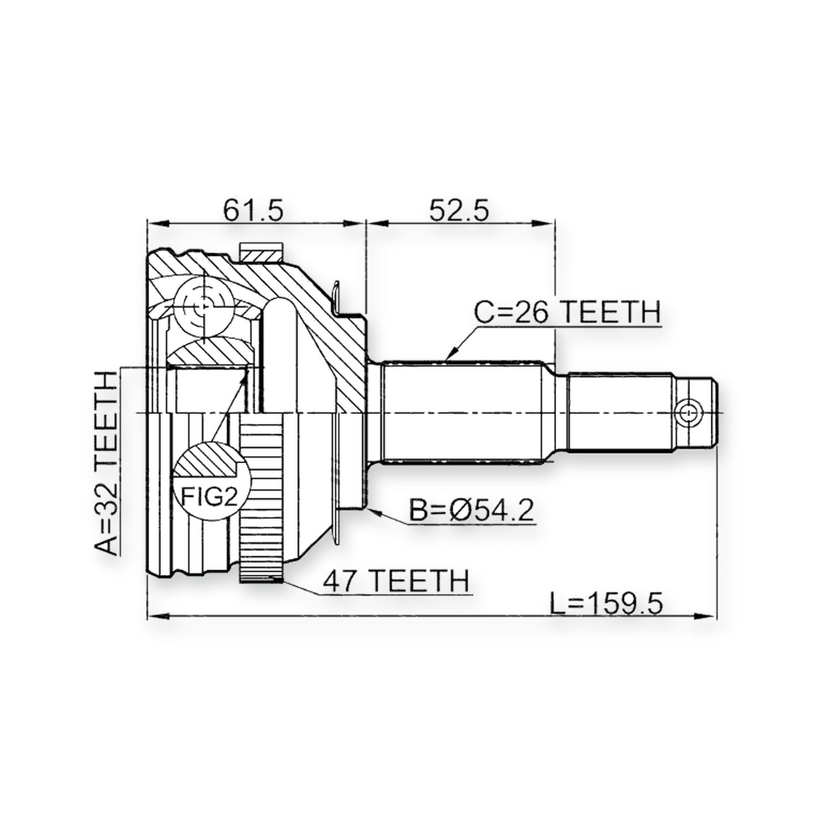 Dodge Caravan/Town & Count Front Outer CV Joint 32X54.2X26