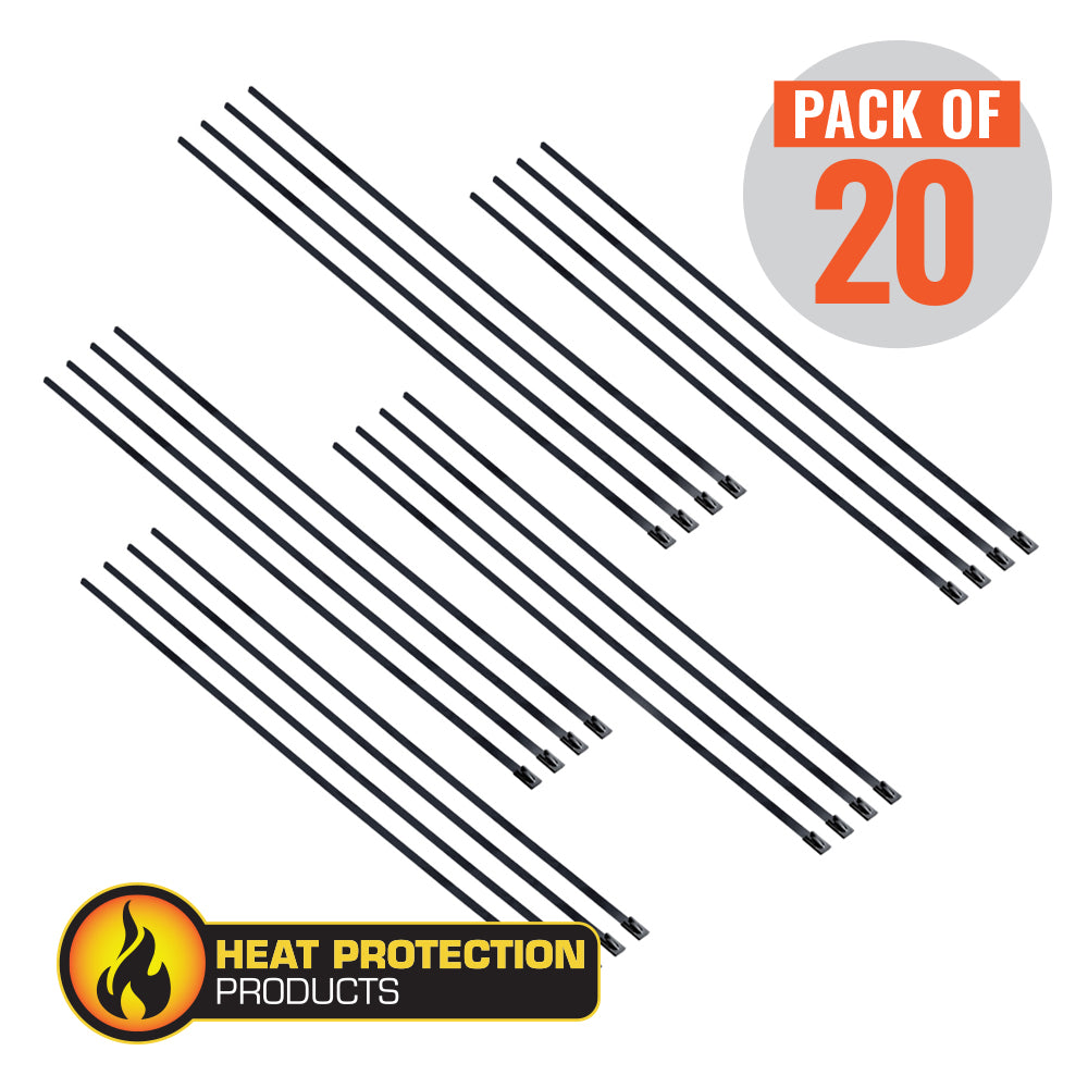 Heat Protection Exhaust Wrap Locking Ties 200mm (8 Inch) Long Heavy Duty Qty 20