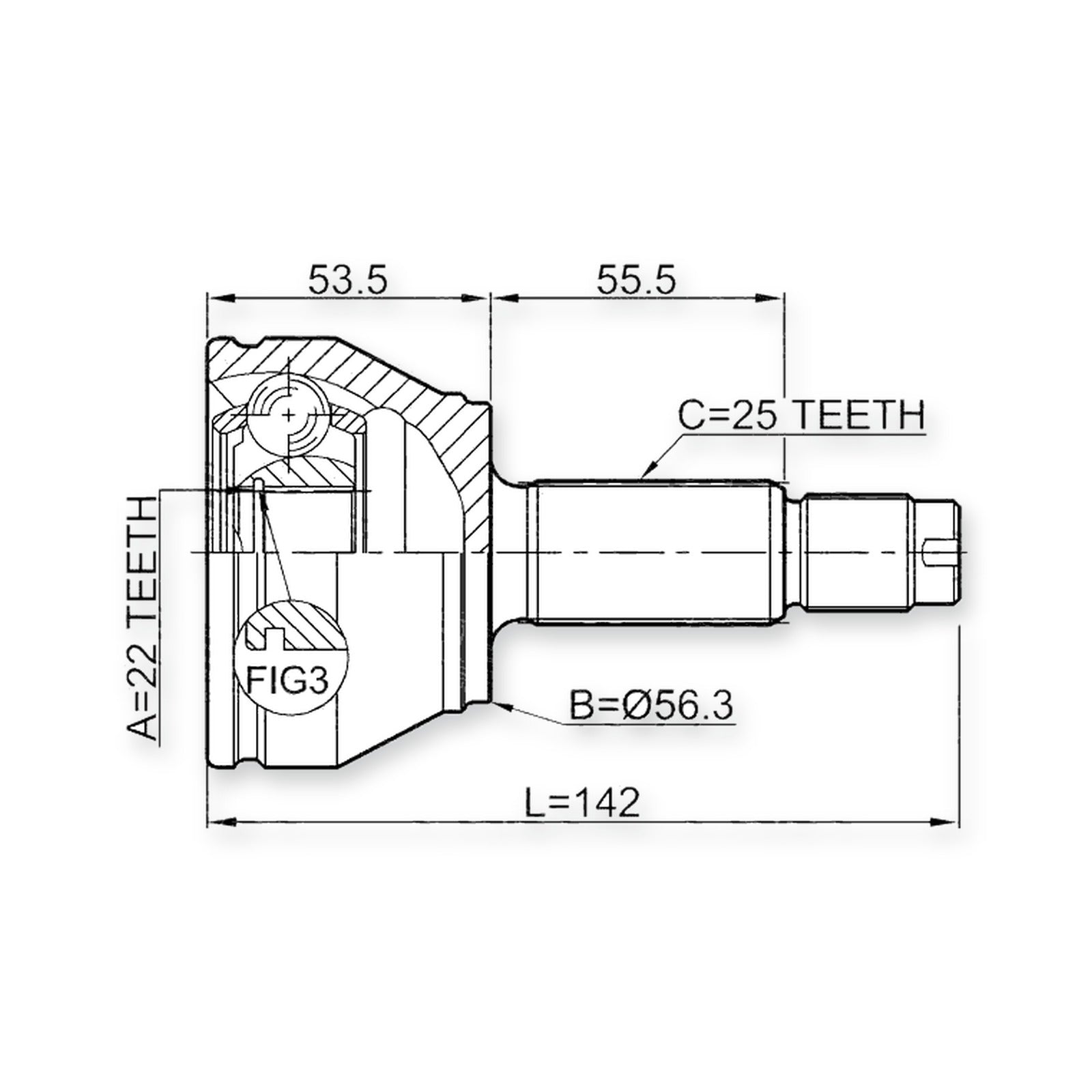 Ford Escort Front Outer CV Joint 22X56.3X25