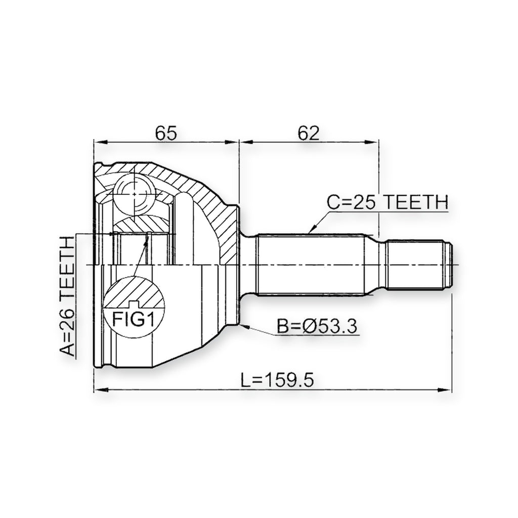 Ford Transit Connect TC7 Front Outer CV Joint 26X53.3X25