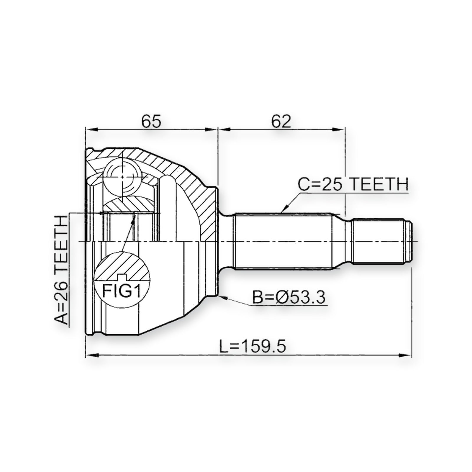 Ford Transit Connect TC7 Front Outer CV Joint 26X53.3X25