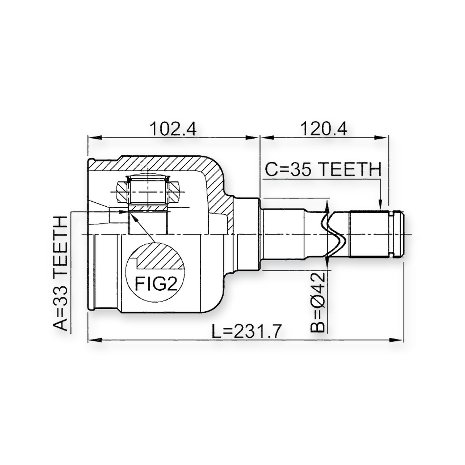 Ford Mondeo Front Left CV Joint 33X42X35