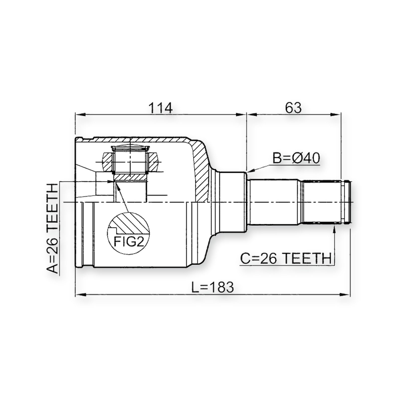 Ford Transit Connect TC7 Front Left CV Joint 26X40X26