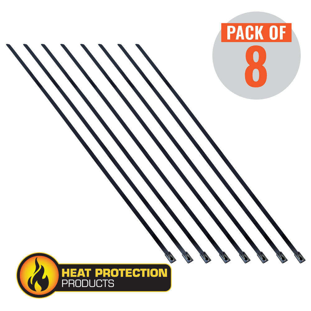 Heat Protection Exhaust Wrap Locking Ties 355mm (14 Inch) Long Heavy Duty Qty 8