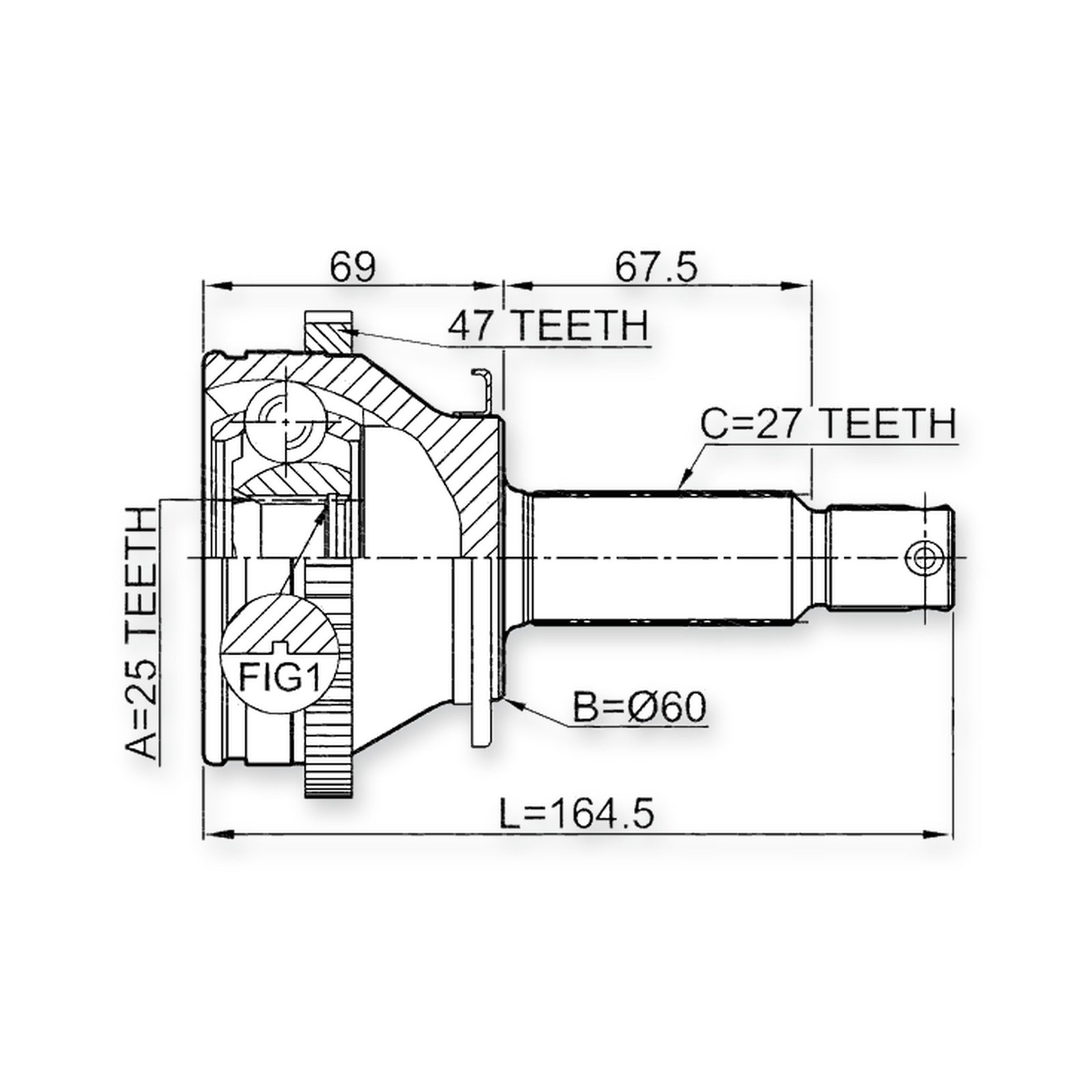Hyundai Grandeur Front Outer CV Joint 25X60X27