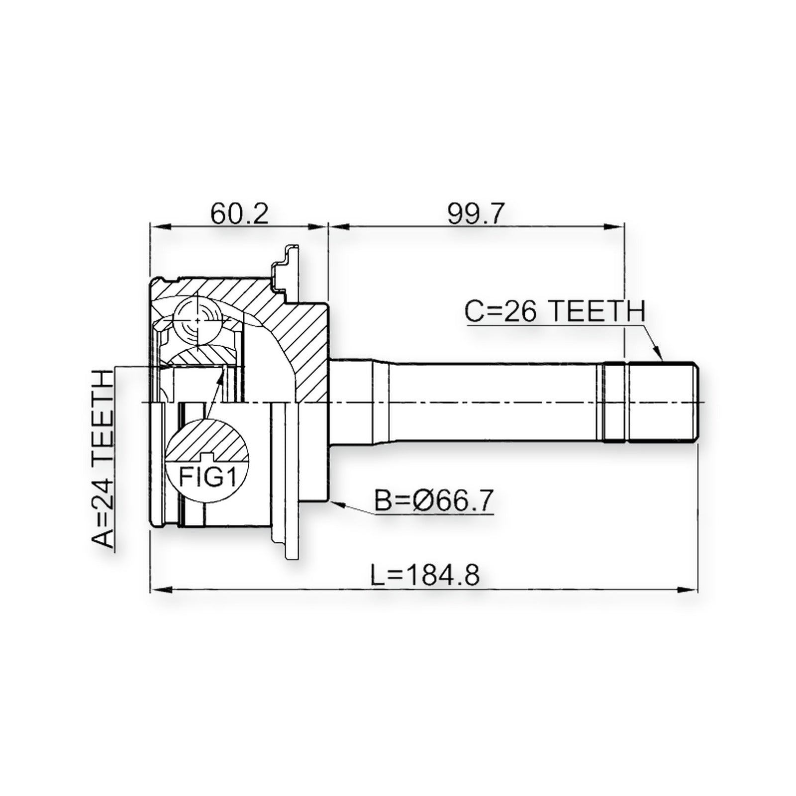 Kia Retona Front Outer CV Joint 24X66.7X26