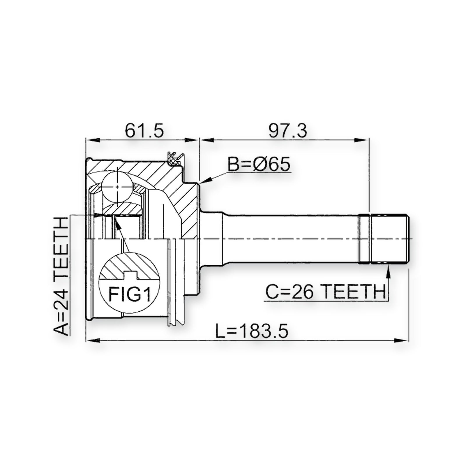 Kia Retona Front Outer CV Joint 24X65X26