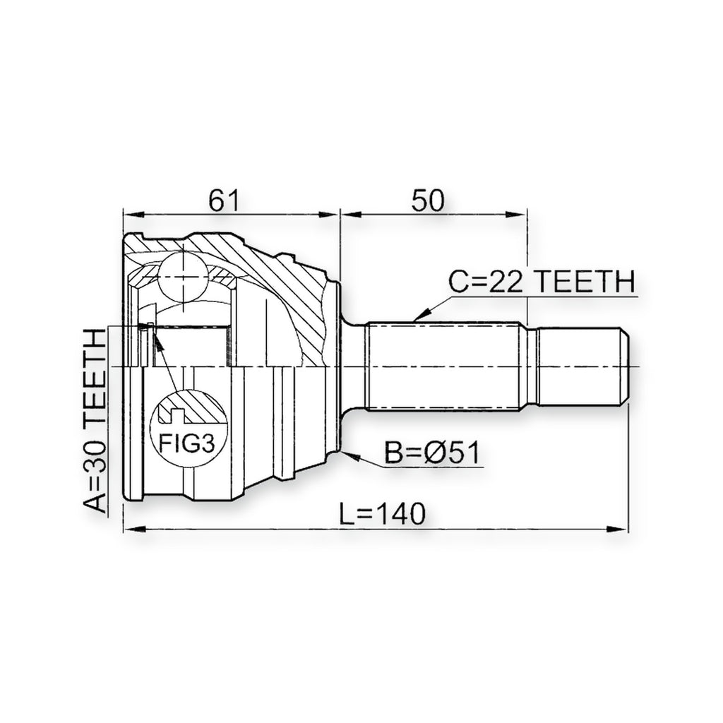Volkswagen Caddy Front Outer CV Joint 30X51X22