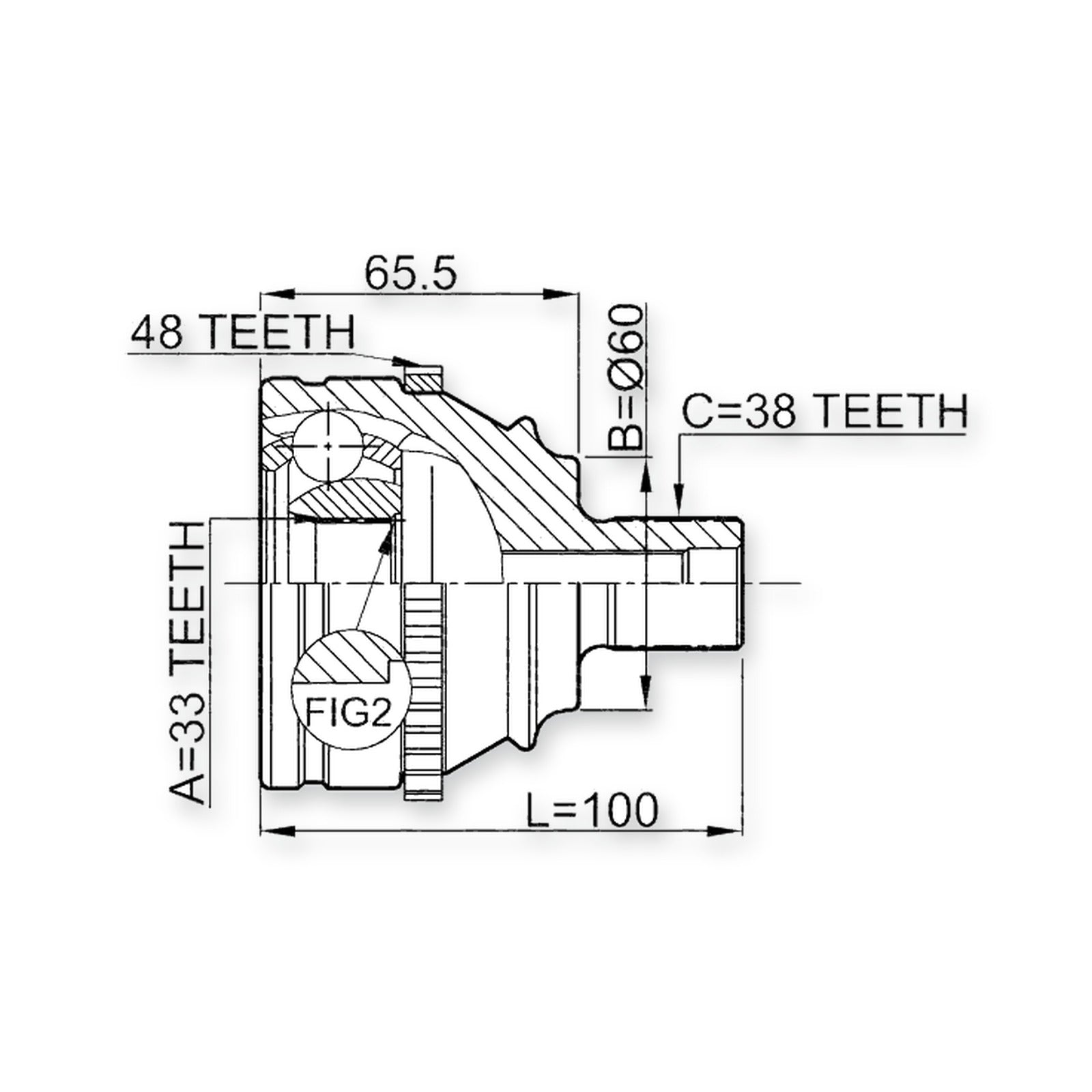 Volkswagen Eurovan Front Outer CV Joint 33X60X38
