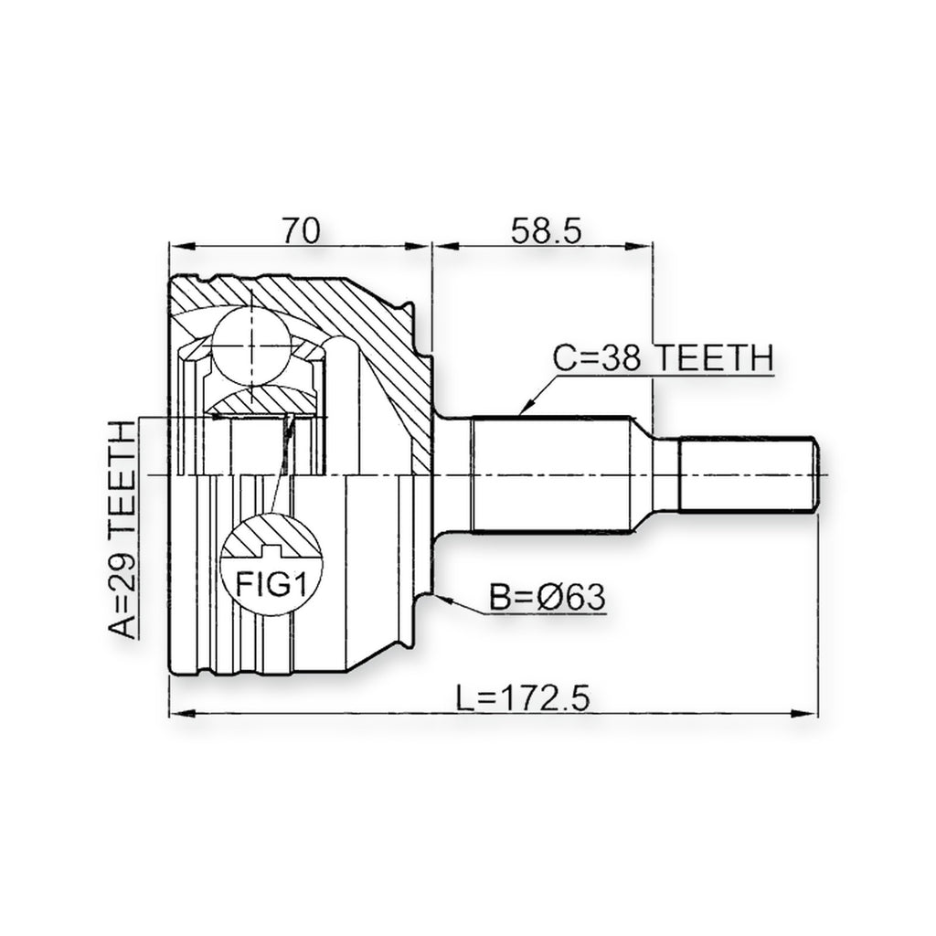 Volkswagen Campmob. Front Outer CV Joint 29X63X38