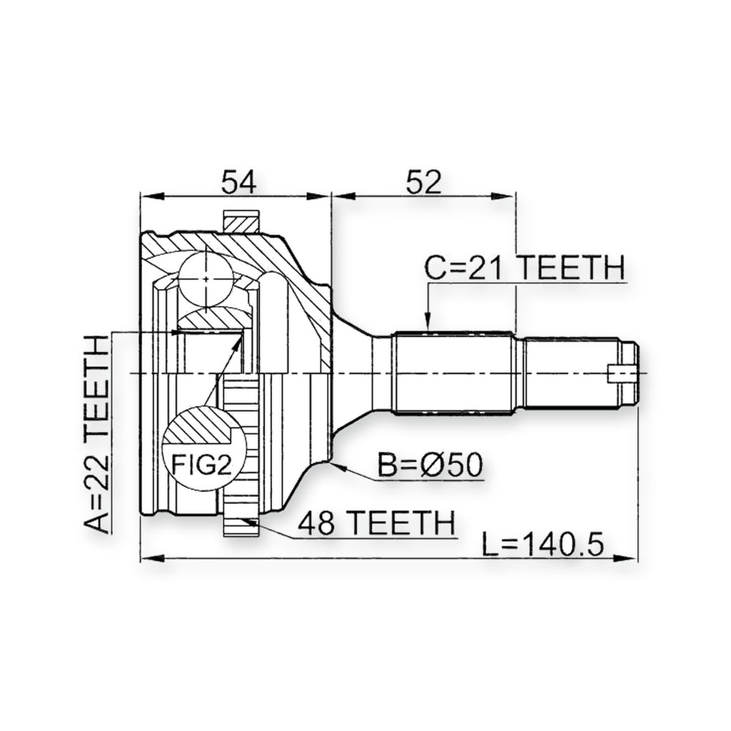 Peugeot 206 Front Outer CV Joint 22X50X21 1998-2006