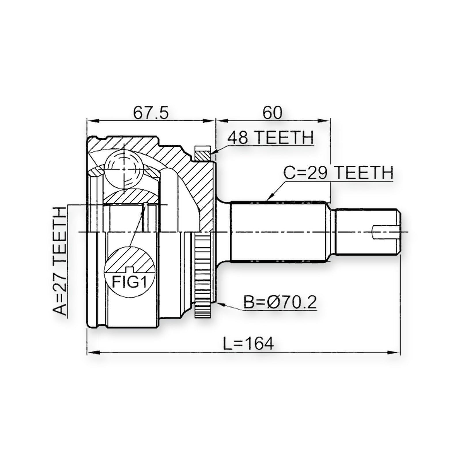 Land Rover 3/Discovery 3 Front Outer CV Joint 27X70.2X29