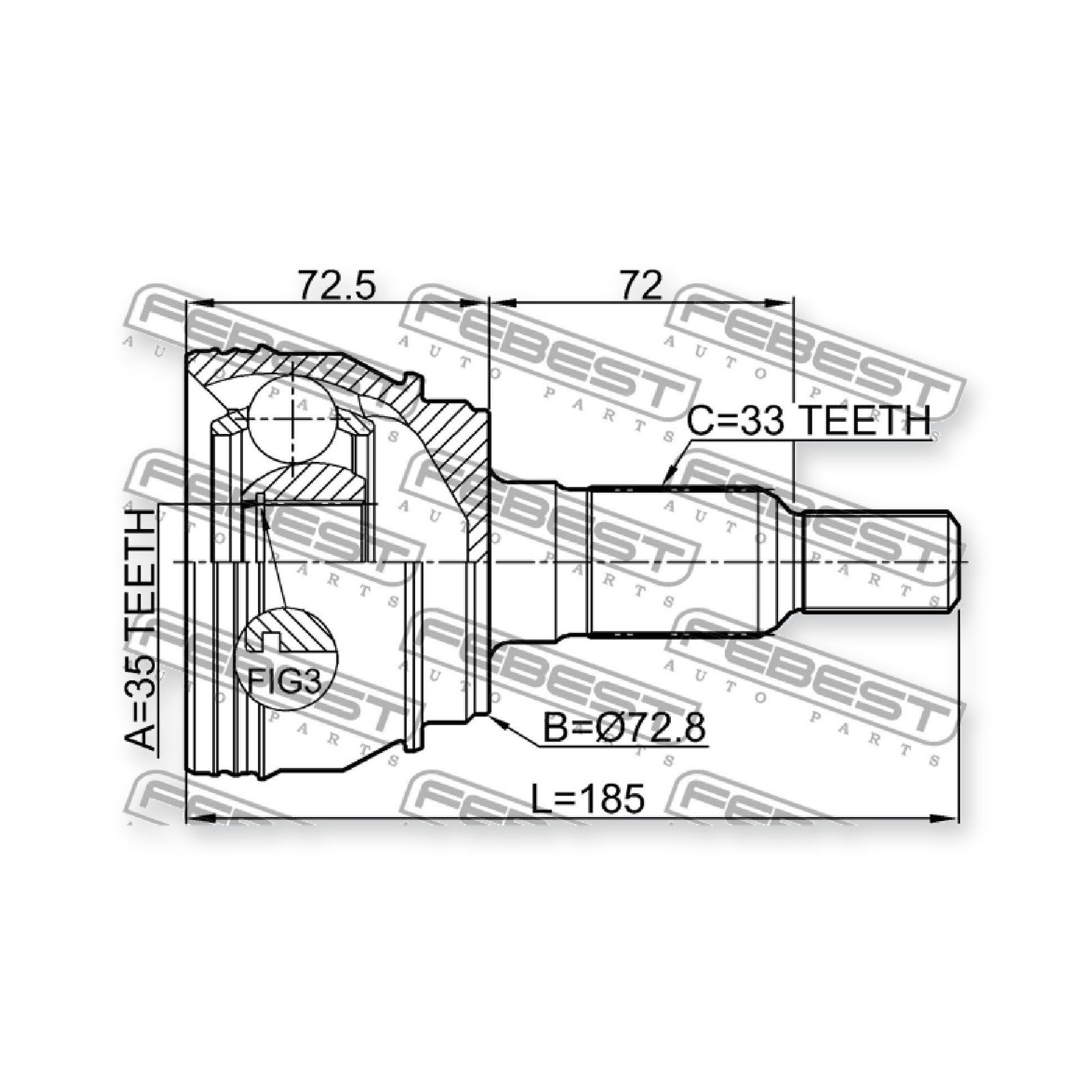 Chevrolet Avalanche Front Outer CV Joint 35X72.8X33