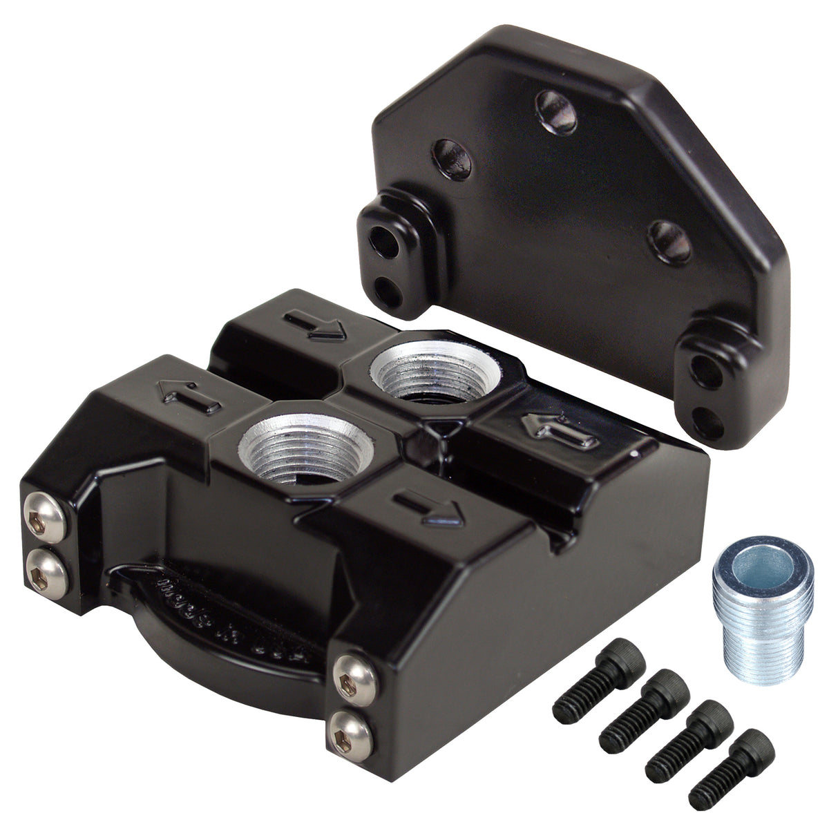 Derale Single Ports Up Remote Filter Mount -10AN(7/8"-14) O-ring ports, 3/4"-16