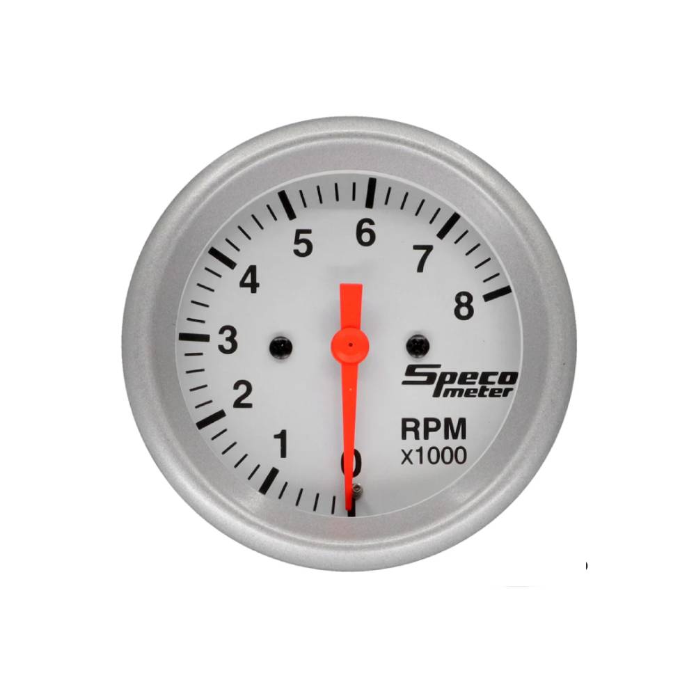 Speco 2-5/8" 12V 8000rpm Tachometer - White Dial Silver Bezel