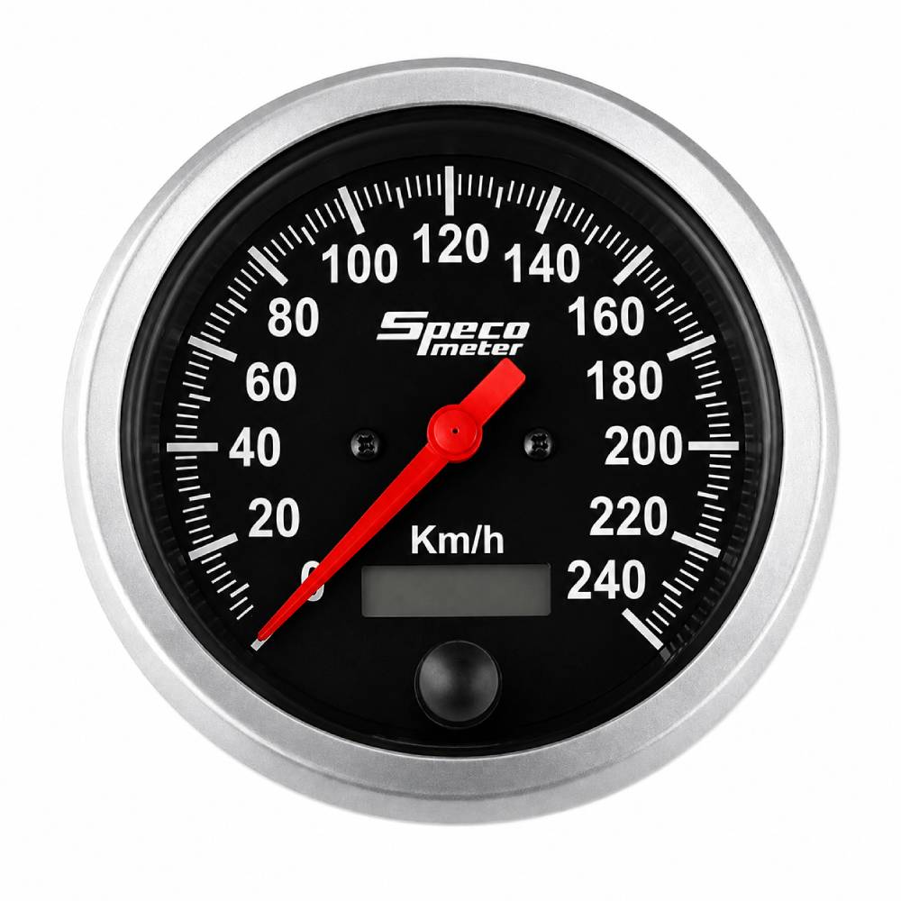 Speco 85mm Dash Mounted Programmable Speedometer - Black Dial Silver Bezel