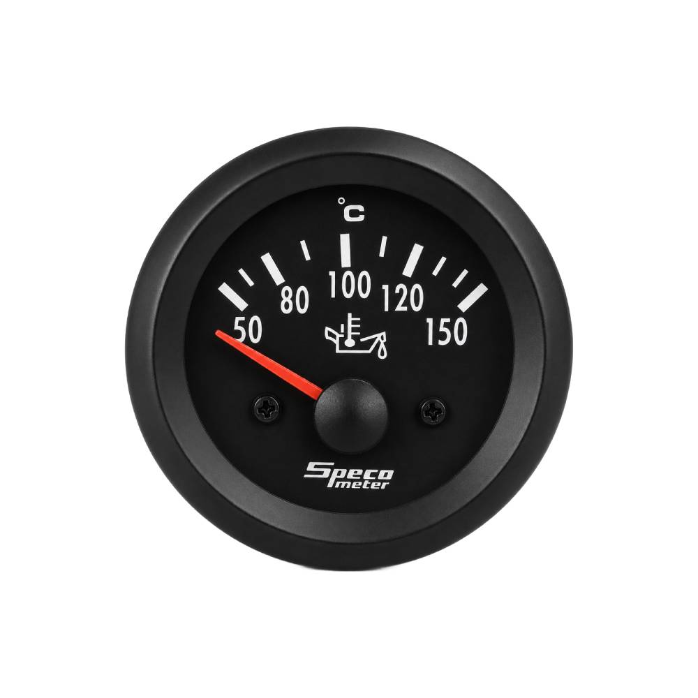 Speco 2" 12V Electric Oil Temperature Gauge - Black Dial Black Bezel