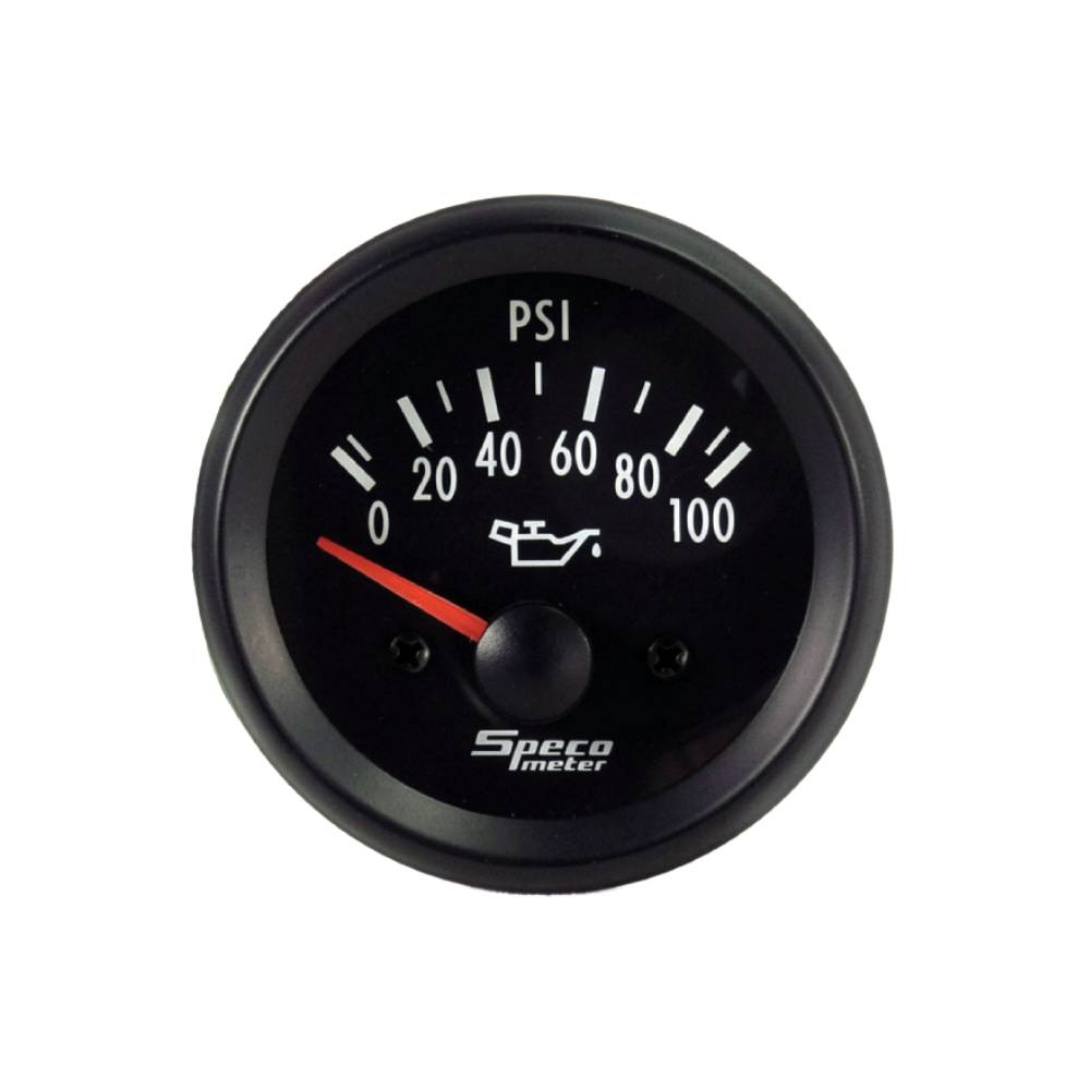 Speco 2" 12V 100psi Electric Oil Pressure Gauge - Black Dial Black Bezel