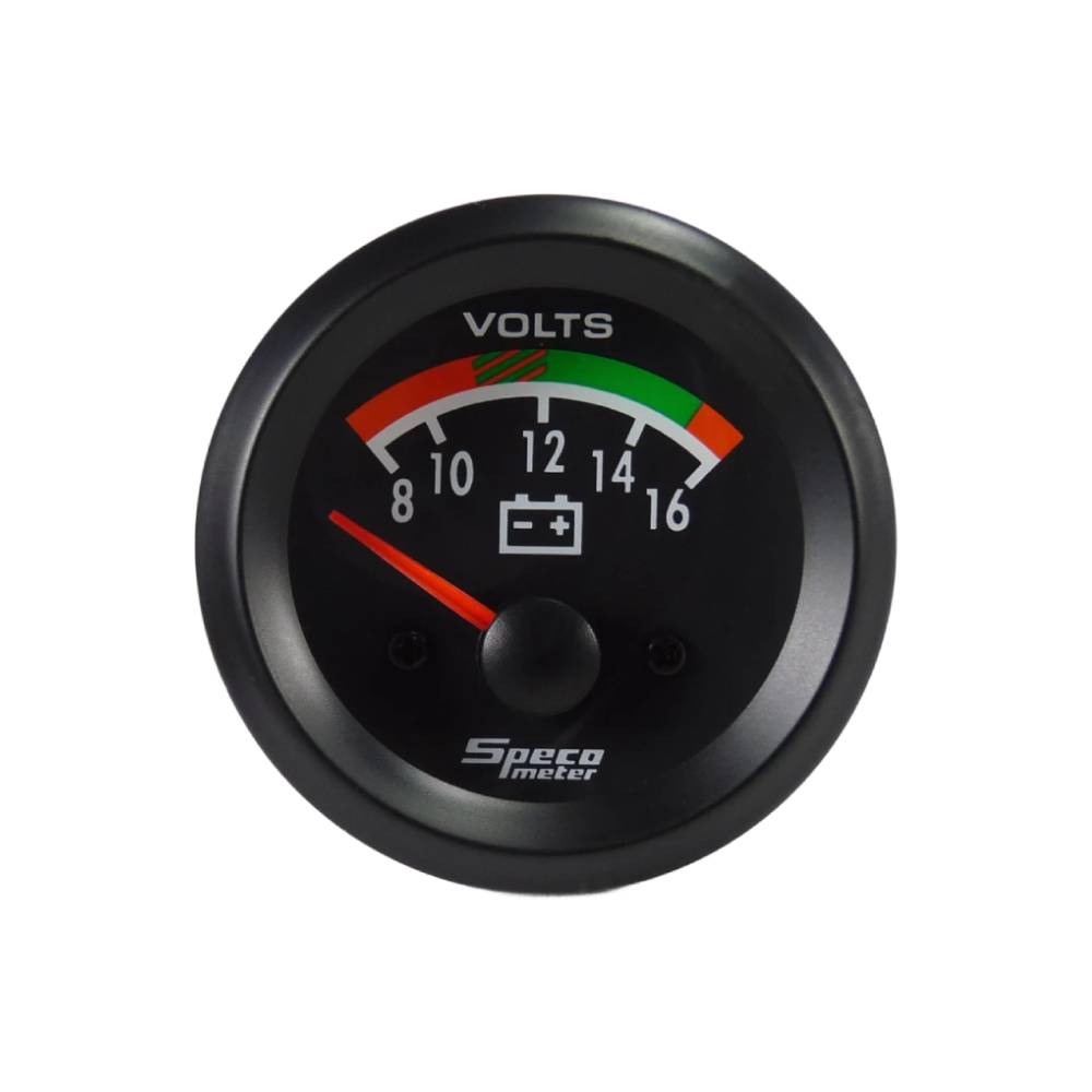 Speco 2" 8-16 Volt Voltmeter Gauge - Black Dial Black Bezel