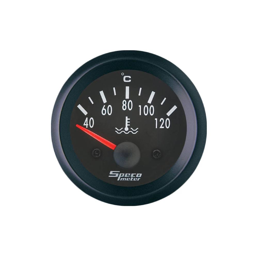 Speco 2" 12V Electric 40-120ºC Water Temperature Gauge - Black Dial Black Bezel