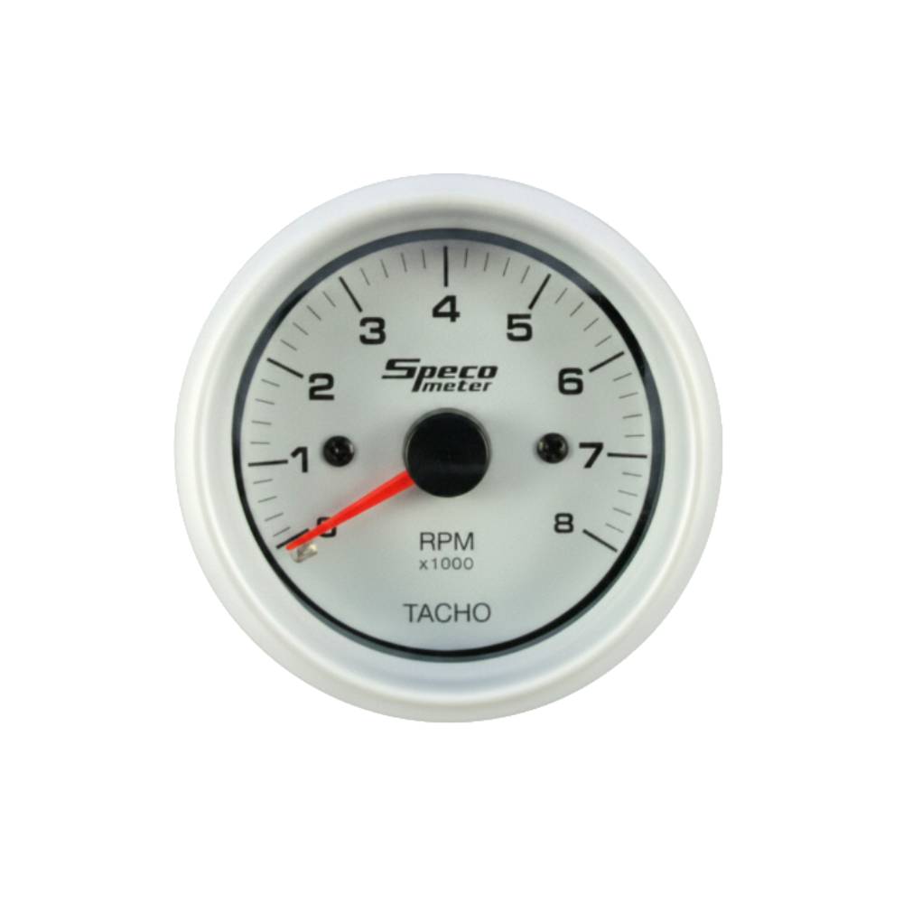 Speco 2" 12V 8000rpm Tachometer - White Dial Silver Bezel