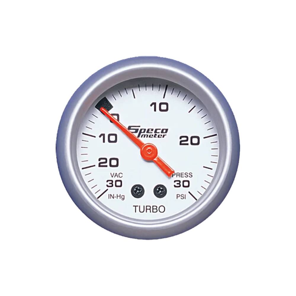Speco 2" Mechanical 30 Hg to 30 PSI Boost Gauge - Silver Dial Silver Bezel