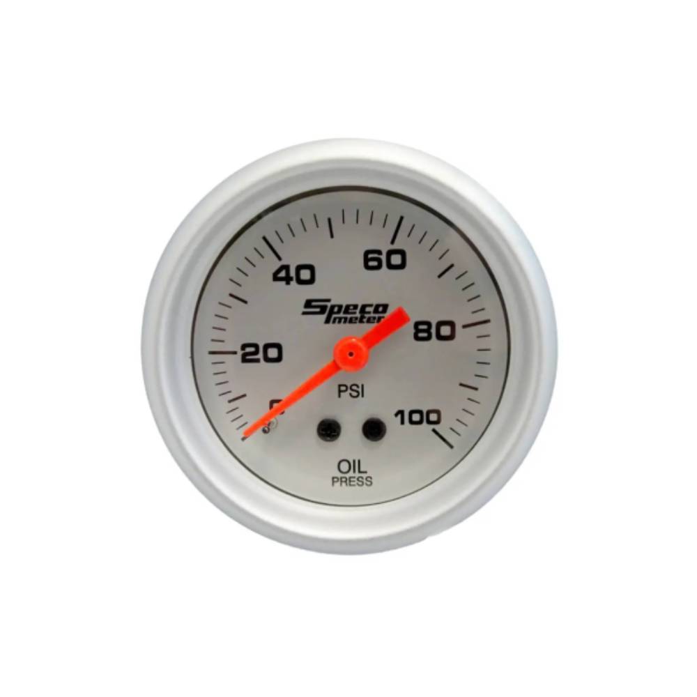 Speco 2" Mechanical 100 PSI Oil Pressure Gauge - Silver Dial Silver Bezel