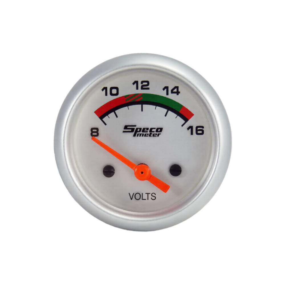 Speco 2" 8-16 Volt Voltmeter Gauge - Silver Dial Silver Bezel