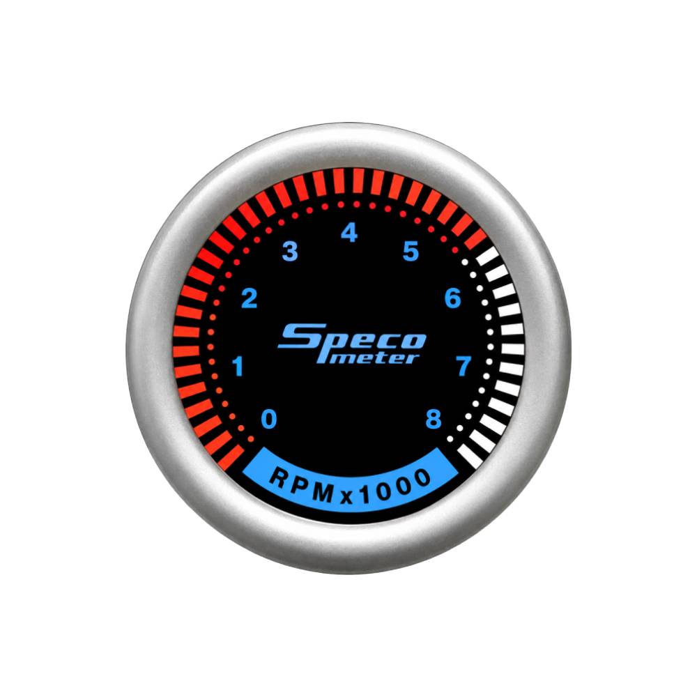 Speco 2" 12V 8000rpm Tachometer - Black Dial Silver Markings Silver Bezel