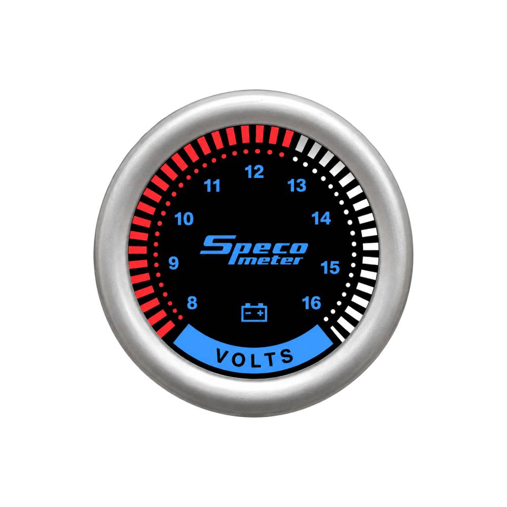 Speco 2" 8-16 Volt Voltmeter Gauge - Black Dial Silver Markings Silver Bezel