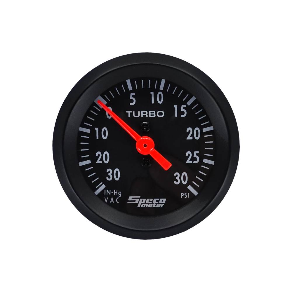 Speco 2" Mechanical 30 Hg to 30 PSI Boost Gauge - Black Dial Black Bezel