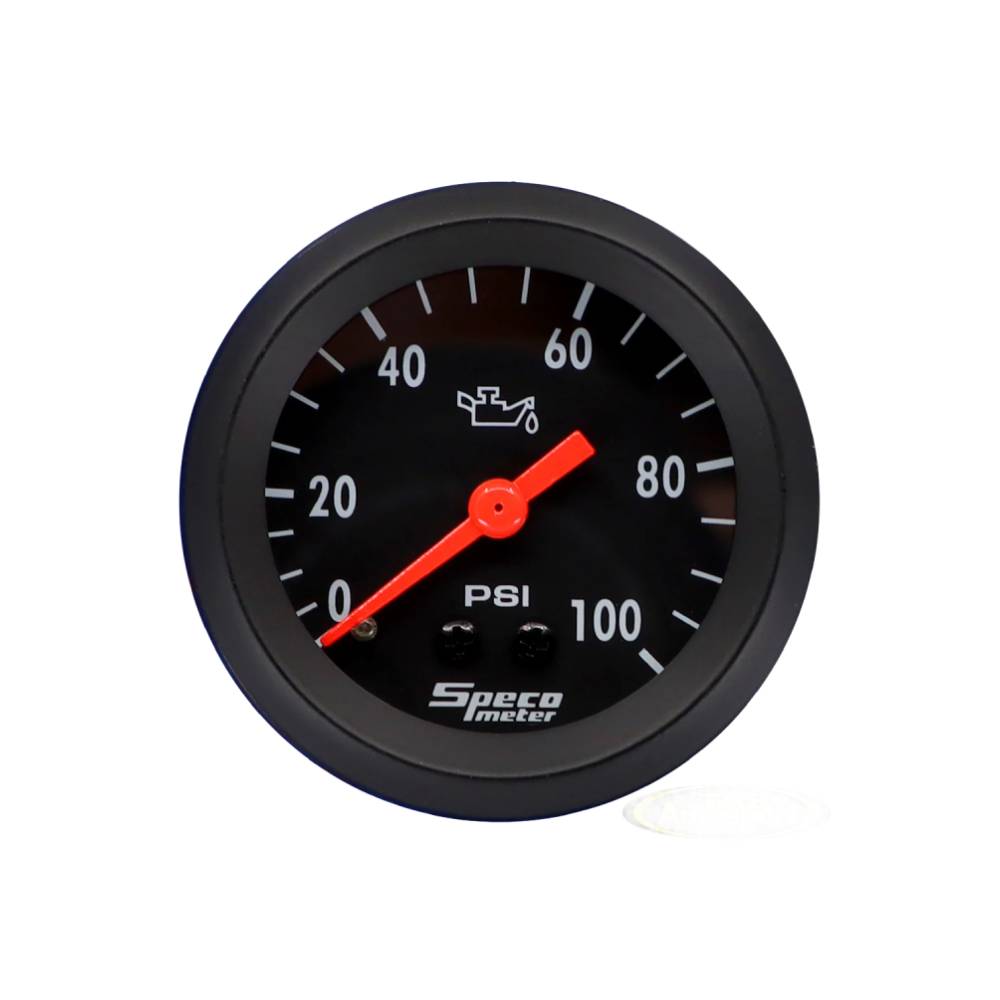 Speco 2" Mechanical 100 PSI Oil Pressure Gauge - Black Dial Black Bezel
