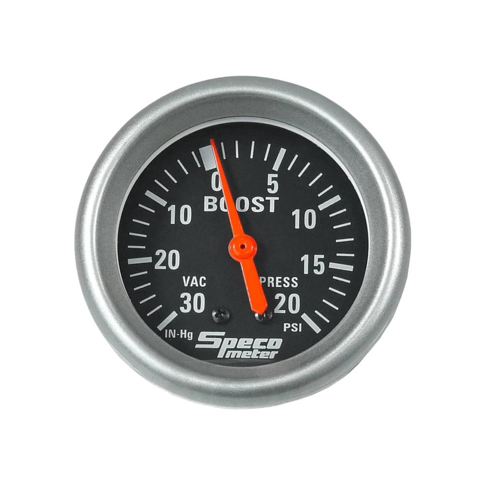 Speco 2-5/8" Mechanical 30 Hg to 20 PSI Boost Gauge - Black Dial Silver Bezel